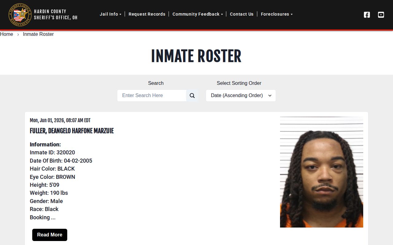 Hardin County released inmate roster showing the Release Date field