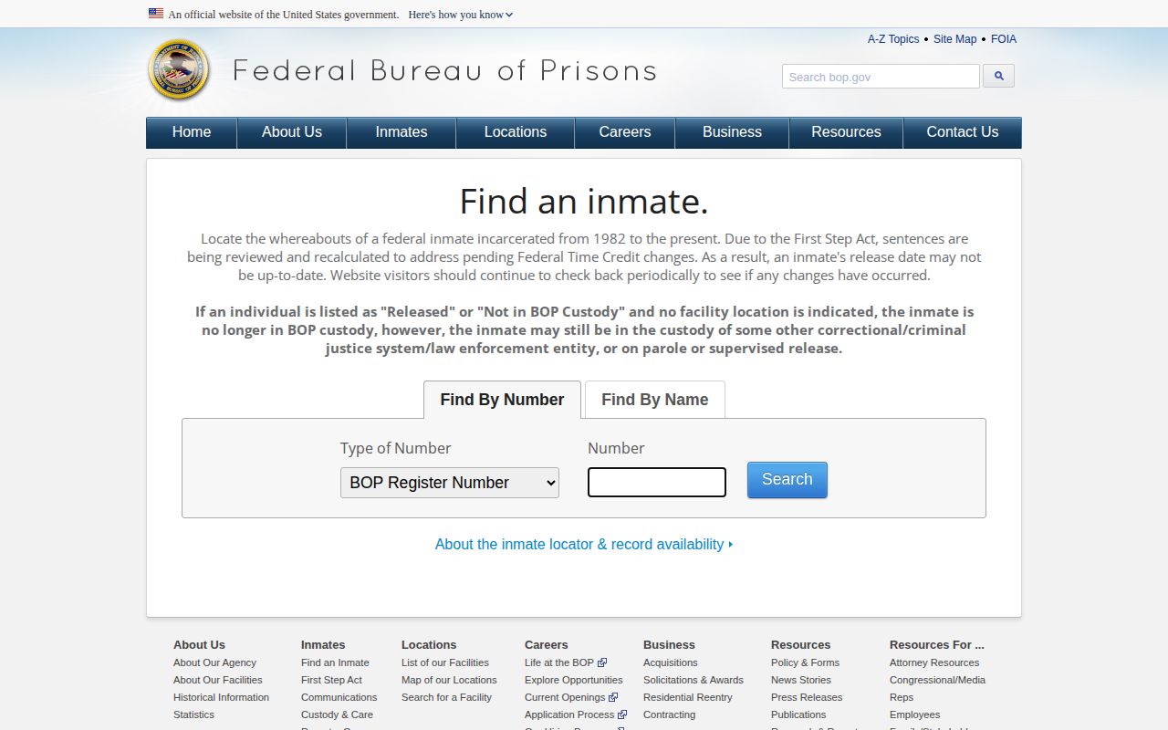 Federal BOP locator for a Hardin County release custody check
