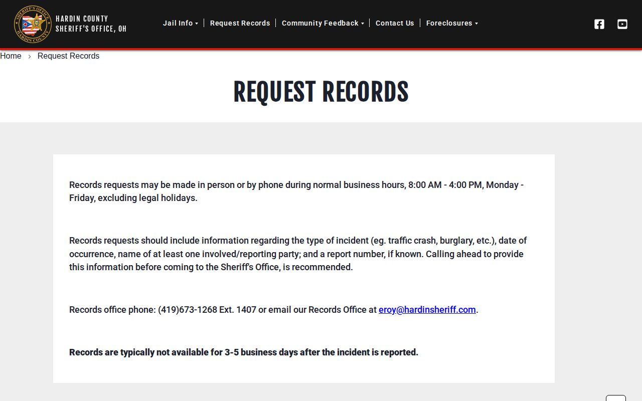 Hardin County release records request channels from the sheriff